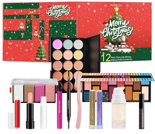 Christmas Advent Calendar 2024, Make Up Set Christma-Vacation Countdown Calendar, Christmas Countdown Calendar, Beauty Set Advent Calendar, 12 Pieces Beauty Countdown Kit Includes Lipstick, Eyeshadow