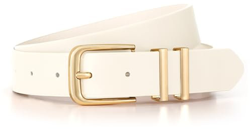 JasGood Damen Ledergürtel für Jeans Hosen Kleider Mode Goldschnalle Damengürtel Damen Leder Gürtel,Weiß,100cm