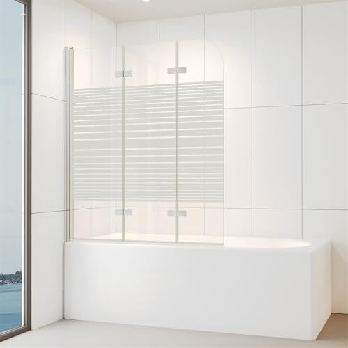 IMPTS 140x140 CM Duschwand für Badewanne 3 teilig Duschabtrennung Badewannenaufsatz Teilsatiniert Faltwand 180° Faltbar 6mm ESG-Sicherheitsglas mit NANO-Beschichtung | LINKS