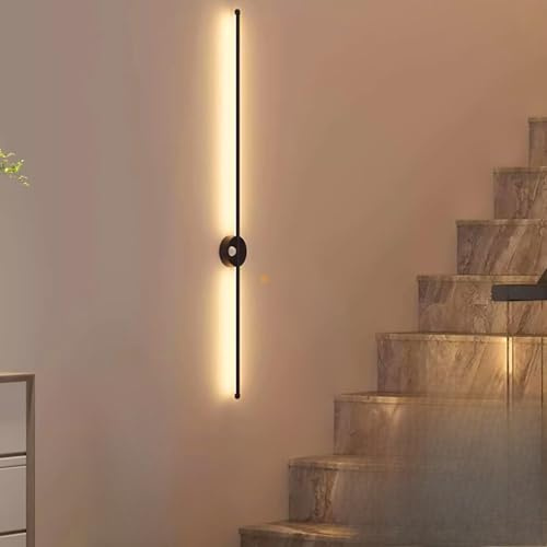 LED Wandleuchte mit Bewegungsmelder Batterie Innen Wandlampe Modern Kabellos Aufladbar USB Flurlampe Design Küchenlampe Wandbeleuchtung für Wohnzimmer Schlafzimmer Flur (Schwarz Warms Licht,80CM)
