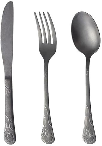 KLLJHB Besteckset, Besteck, Besteckset, 3/12/18/24/30/36-teilig, Vintage-Besteck aus 304er Edelstahl, geprägtes Azaleen-Messer, Gabel und Löffelset