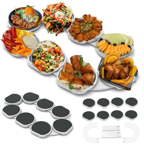 Lazy Susan Turntable for Dining Table 8 Dishes, Kitchen Dining Table Rotating Tray Expandable Track for Rectangular Oblong Tables, Easy Access Food