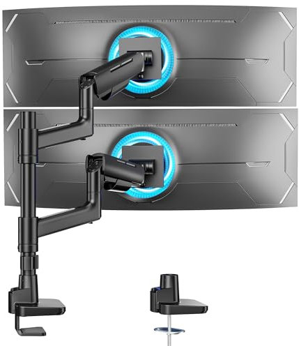 Vertical Dual Monitor Mount for 17-49 Inch Ultrawide Heavy Duty Curved Screen Stacking, Computer Monitor Arm Desk Mount, Gas Spring Adjustable Vesa Stand, Black