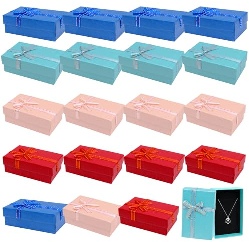 Fahibin 24 Stück Schmuck-Geschenkboxen-Set, Karton Geschenkbox mit Schleife, Geschenkbox mit Deckel für Schmuck,Für Anhänger, Halsketten Ringe Ohrringe Geschenkverpackung