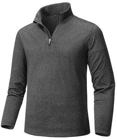 Tansozer Laufshirt Herren Langarm Warm Fleece Pullover mit Reißverschluss Sportshirt Leicht Fleecepullover Zip Funktionsshirt, Dunkelgrau, L