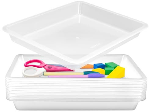 VOKOY 14 Pack Clear Activity Plastic Art Trays, Stackable Art Trays Crafts Organizer Flat Storage Tray Sorting Serving Tray for DIY Projects Painting Beads School Home Office, 11 x 8.3 x 1.2 Inch