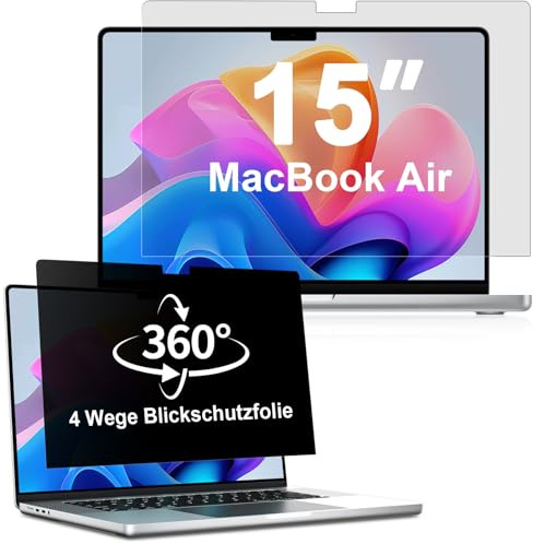ZOEGAA 360° Magnetischer Blickschutzfolie für MacBook Air 15 Zoll(2023-2025,M2 M3 M4), Vierseitig Sichtschutzfolie, Abnehmbarer Anti-Blaulicht 15,3 Laptop Privacy Screen Sichtschutz Blickschutzfilter