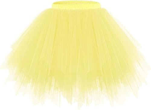 Damen Karneval Kostüm Tüllrock 80er Puffy Tütü Röcke Tüll Petticoat (DE/NL/SE/PL, Alphanumerisch, Einheitsgröße, Regular, Regular, TMZ - Hellgelb)