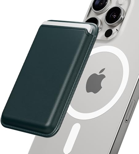 Sinjimoru Magnetic Wallet for Mobile Phone, Premium Vegan Leather Phone Wallet for MagSafe 3 Card Holder Compatible with iPhone 17 Pro Max Air 16 15 14 13 Series M Viica Dunkelgrün