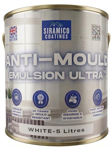 SIRAMICO COATINGS I Anti Mould Paint Ultra I 5 Litres I Brilliant White Matt Finish I 10 Year Anti Mould Protection Emulsion Paint For Bathrooms, Kitchens, Walls and Ceilings