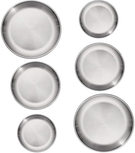 WEIWUXIAN 6 Unidades 14/17/20cm Plata Platos Redondos de Acero Inoxidable para Camping, Servir Plates Duraderos para Picnic Cocina Fiestas, Platos Redondos de Diferentes Tamaños