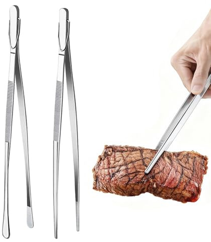 2 PCS Kitchen Tweezers Tongs, 30cm/12in Extra-Long Stainless Steel Cooking Tweezers, Professional Kitchen Tool for BBQ, Serving Food, and Food Plating