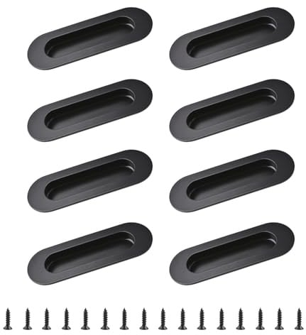 MOROBOR Lot de 8 poignées encastrées pour placard, Noir Acier inoxydable Boutons ovales avec vis pour tiroir de garde-robe Porte coulissante encastrée - 117 mm / 4,6 pouces