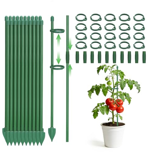 KINGLAKE 30cm Pflanzenstütze, Pflanzstäbe Rankhilfe Zimmer mit Clips, Einstellbar Pflanzenhalter Blumenstütze, Rankstäbe für Tomaten Monstera Orchideen Rosen-20 Stück