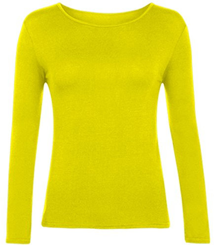 Women Long Sleeve T-Shirt Top Basic Casual Plain Stretch Vest Body Blouse Tee Layering, S/M 8-10, Yellow