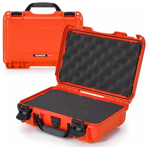 NANUK 909 – Wasserdichter Schutzkoffer aus NK-7-Kunststoff mit individuell anpassbarem Schaumstoff-Einsatz (32 x 22,9 x 11,2 cm) (Orange)