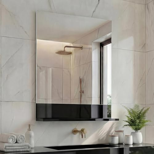 Mendler Wandspiegel mit Ablage HWC-B19, Hochglanz 75x60cm - schwarz | Badspiegel, Badezimmer