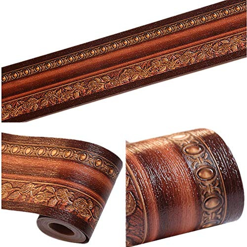 Mullsan 5Meters Dark Brown Wood Wallpaper Border Peel & Stick Wall Covering Kitchen Bathroom Bedroom Tiles Decor Sticker