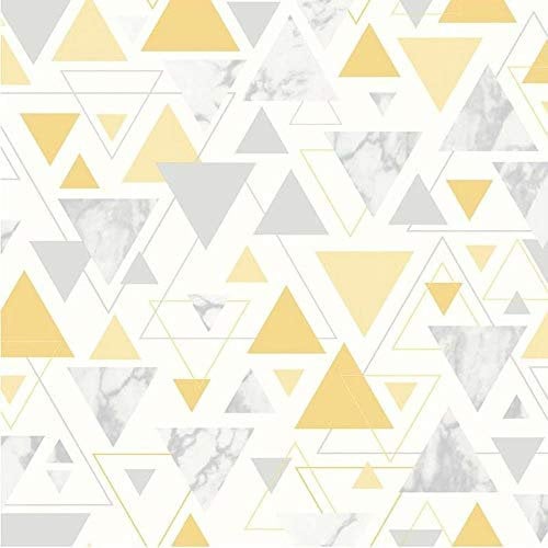 Triangle Geometric Metallic Wallpaper Yellow Grey Silver Marble Pastel Y�L