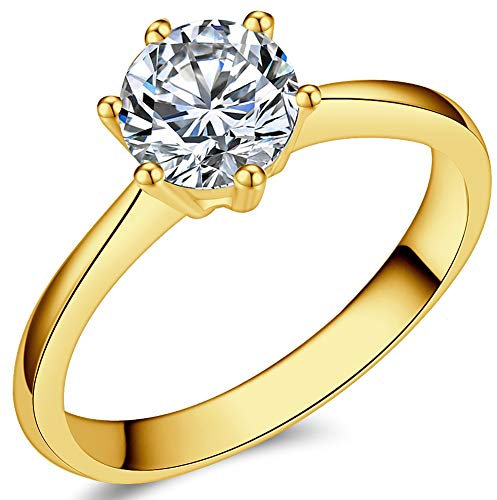 1.0 Carat Classical Stainless Steel Solitaire Engagement Ring (Gold, P)