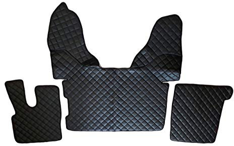 24/7Auto Schwarze Eco-Leder Fußmatten + Motorabdeckung für DAF XF 106 LKW Automatikgetriebe LHDrive