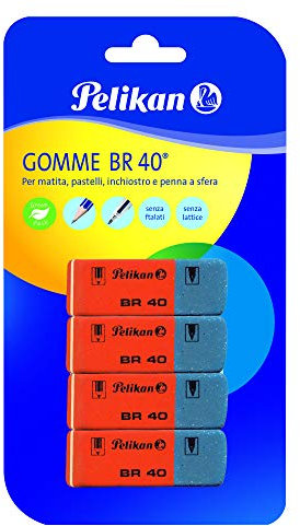 Pelikan Radiergummis BR40 für Bleistift, Pastellstifte, Tinte und Kugelschreiber, geeignet für künstlerisches und schulisches Zeichnen, 4 Stück