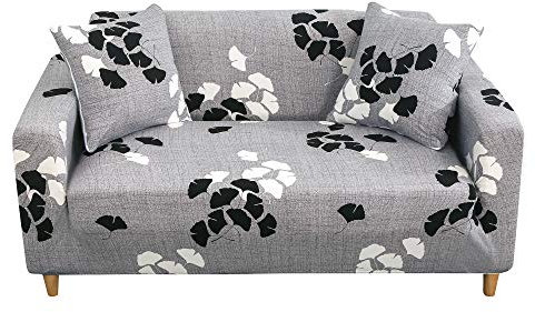 ARNTY Sofabezüge, Moderne Elastischer Sofabezug Stretch 1/2/3/4 Sitzer Couchbezug Antirutsch Blumendruck Sofahusse für Couch Möbelschutz (Grau-Ahornblatt, 3 Sitzer Sofabezug:181-230cm)
