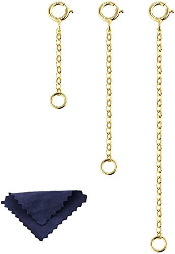 3 Stück Kettenverlängerung Kette Gold Vergoldetes 925 Sterling Silber Verlängerung Kette Halskette Fußkette Armband Verlängerungskette für Schmuckherstellung, 1 2 3 inch