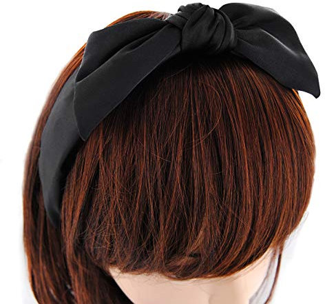 axy Haarreif mit Schleife aus Satin, Damen Haarband Vintage Hairband Stirnband Haarreifen HRS1 (Schwarz)