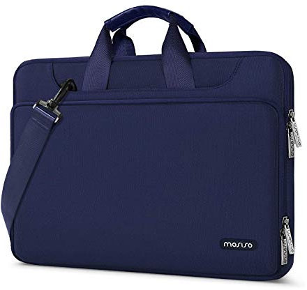 MOSISO 360 Schutz Laptop Schultertasche Kompatibel mit MacBook Air 15 Zoll 2023 M2 A2941/Pro 16 2023-2019 M3 M2 M1,15-15,6 Zoll Notebook,Passende Farbe Hülle mit Trolley Gürtel,Navy Blau