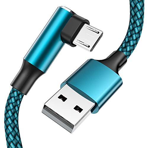 EWUONU Micro USB 90 Degree Cable [2 Pack 10FT] for Fire 7 HD8, Samsung Tablets, Galaxy S7 S6 Edge J8 J7, Xbox One, PS4 Controllers, Camera and More – Right Angled Micro USB Charging Cable