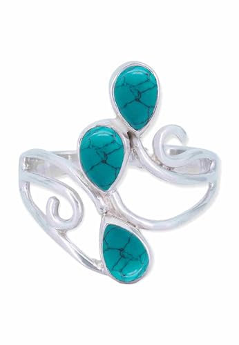 mantraroma Ring Silber 925 Damen Türkis Edelstein türkis ausgefallen verspielt