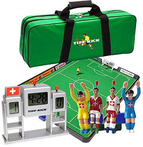 TIPP-KICK Turnier Edition Schweiz Set Spielfeld, 2X Spieler, 2X Torwart, 2X Plastiktor, 5X Ball, 1x Halbzeituhr+Soundchip