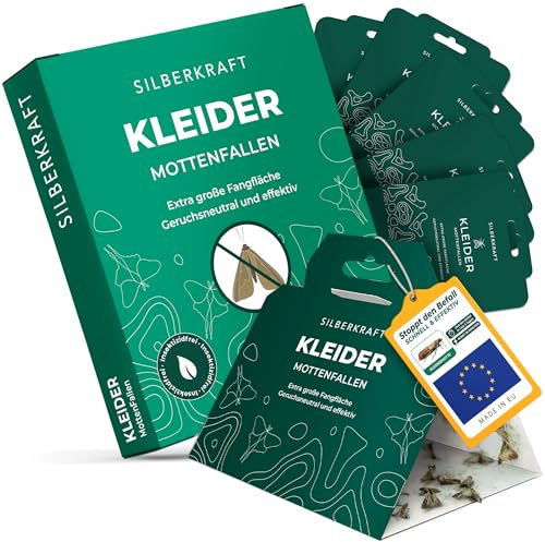 Silberkraft Mottenfalle 6 Stück, Klebefalle zur Überwachung von Kleidermotten & Mottenlarven, ohne Insektizide, geruchlos, für Kleiderschrank, Schlafzimmer, Wohnung, Monitoring gegen Mottenbefall