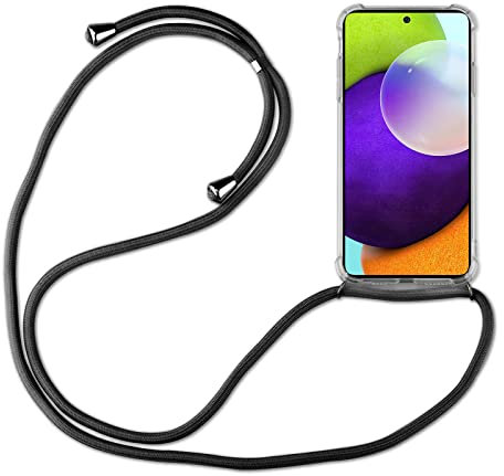 Hülle Kompatibel mit Samsung Galaxy A52 | Handykette Smartphone Halskette Hülle mit Band | Handyhülle mit Kordel zum Umhängen Kompatibel für Galaxy A52 | Schwarz