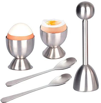 Xicennego Lot de 5 crackers à œufs avec 2 coquetiers, 2 cuillères et 1 emporte-pièce en acier inoxydable