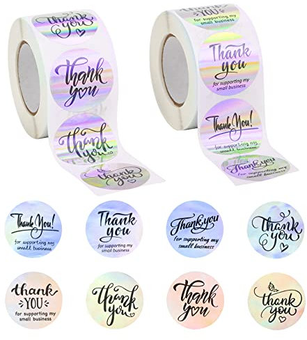 BAMZOK 1000 Stück Danke Aufkleber Thank You Sticker Selbstklebende Danke Etiketten Geschenkaufkleber 2 Rolle Perfekt Verpackung für Geschäfte Hochzeit Gästebuch Gast Geschenk Beutel DIY Handwerk