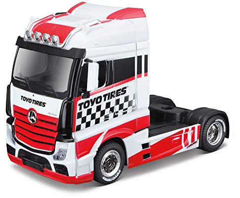 Bburago B18-32201 Street Fire HAULERS Custom CABS Die-Cast Truck-MB ACTROS GIGASPACE - Modello giocattolo da collezione in scala 1:43, disegni e colori assortiti