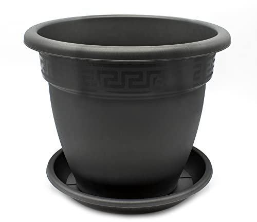 CABLEPELADO - Maceta 60 cm - Maceta Plastico 35 cm - Fabricado en PP Apto balcón, jardín, Patio, Interior - Macetero rendondo 60 cm + Plato macetero de plastico - Negro