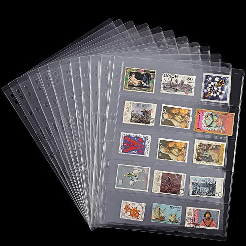 Briefmarkenseiten – 12 klare einseitige Briefmarkenhüllen-Einlagen, 5/6/7/8 Reihen für Briefmarkensammlungsordner IS02MX112