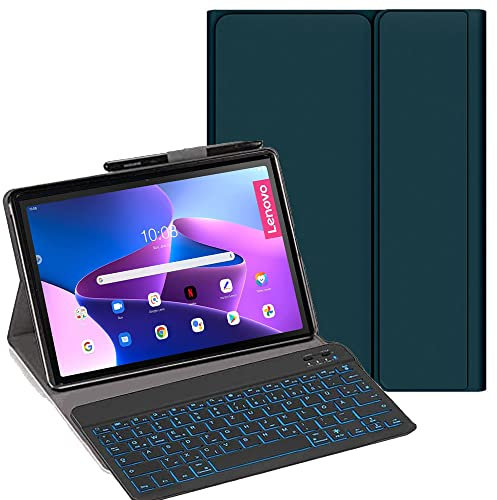 YHFZR Funda con teclado para Lenovo Tab M10 Plus de 3ª generación, [QWERTZ alemán] funda delgada con iluminación de 7 colores teclado inalámbrico funda protectora para Lenovo Tab M10 Plus 3rd Gen