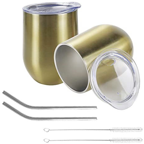 QUTHZZHY 2 Stück Weinbecher Edelstahl, 12 OZ Weinbecher mit Deckel, Weinglas To Go Edelstahl, Doppelwandig Weinglas, für Wein Kaffee Champagner Cocktails Heißgetränke, Camping Geschenk