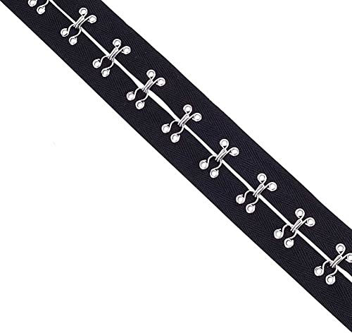 2 Yards Pair Hook and Eye Trim 1 Spacing Cotton Tape Ribbon for Sewing Quilting Corset Bra Dresses Bridal Costumes (Black)