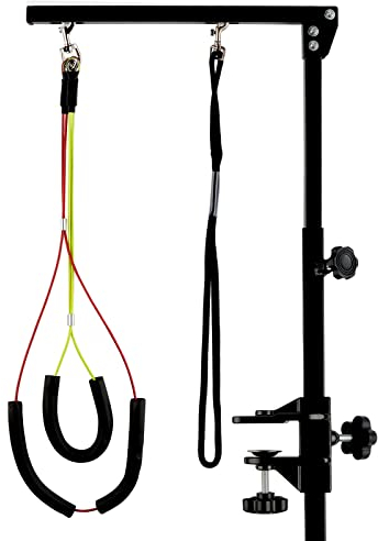 Kalolary Foldable Pet Grooming Arm with Clamp, Dog Grooming Loop Noose & Two No Sit Haunch Holder, 35.5 Height Adjustment Grooming Arm for Large and Small Dogs (Black)