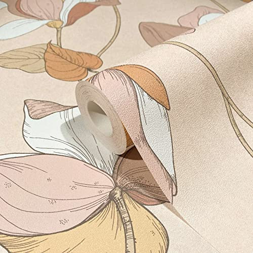 marburg Tapete Beige Braun orange Floral Natur Vliestapete für Wohnzimmer oder Schlafzimmer Made in Germany 10,05 x 0,53m