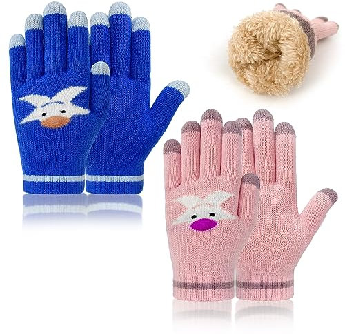 Migliore Wear Winterhandschuhe Kinder, 2 Paar Fleece Handschuhe Kinder für 4-6 Jahre, Warm Thermohandschuhe für Jungen Mädchen