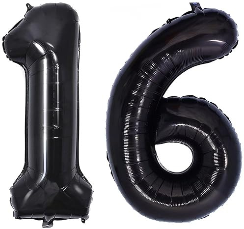 Vthoviwa 40 Zoll/18 Farbens Luftballon Zahlen 16/61 Schwarz, Helium Luftballon 16/61. Geburtstag Foil Ballon, 0123456789,10-19,20-25,30,40,50,60,70,80,90, Folienballon 16/61 Party Dekoration