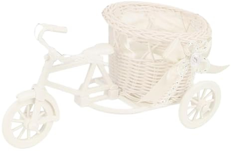 Fenteer Fahrrad-künstlich gewebter Blumenkorb, Dreirad-Pflanzgefäß, dekorativer nostalgischer Pflanzenständer, Blumenständer für Geburtstag, Heimdekoration, Weiß