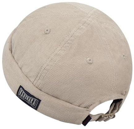 CLAPE Baumwolle Dockercap Herren Verstellbar Seemannsmütze UV-Schutz Dockermütze Retro Docker Leon Brimless Hat Rolled Cuff Harbour Hat Beige HBH01