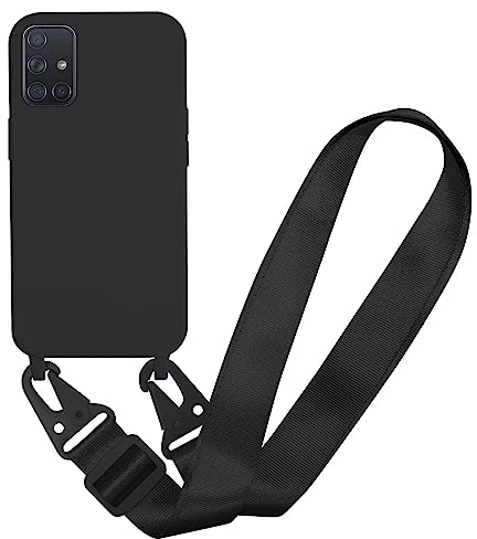 MBSLFY Handyhülle kompatibel mit Samsung Galaxy A71 4G Hülle mit Band, Silikon Necklace Handyhülle mit Abnehmbar Kordel Umhängen Stossfest Handy Schutzhülle für Samsung Galaxy A71 4G, Schwarz